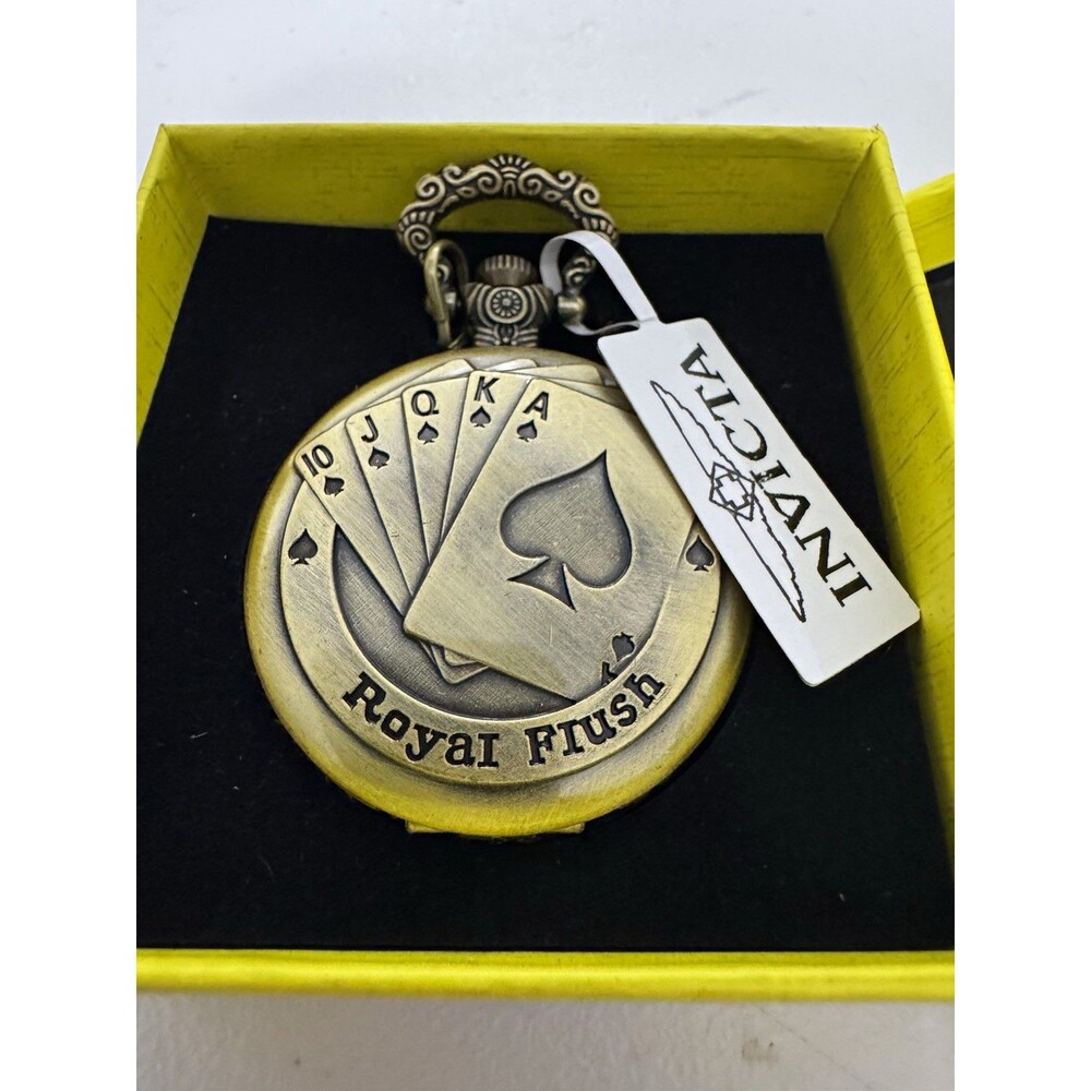 Invicta Vintage 47mm Royal Flush Pocket Watch Quartz White Dial w/ Chain